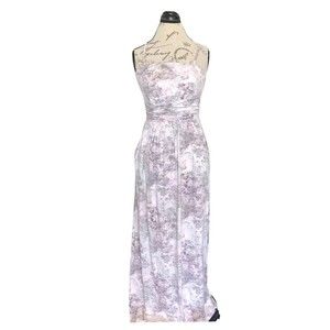 Cynthia Rowley Dress Size Medium Maxi Ruched Marble pink Gray Sleeveless Long